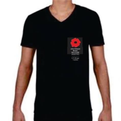 Anzac Day shirts with a name and serial number on the front